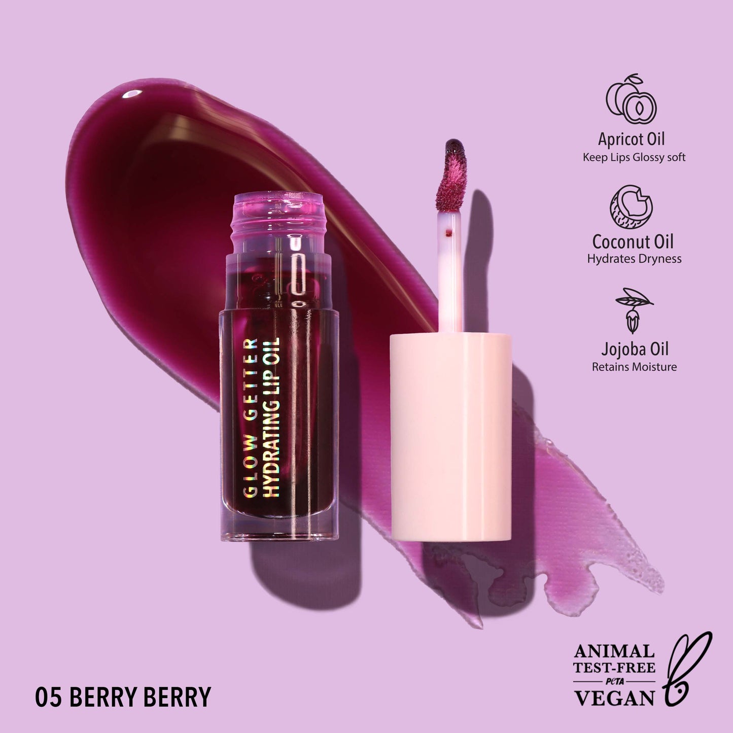 Moira Glow Getter Hydrating Lip Oil - Berry Berry 005